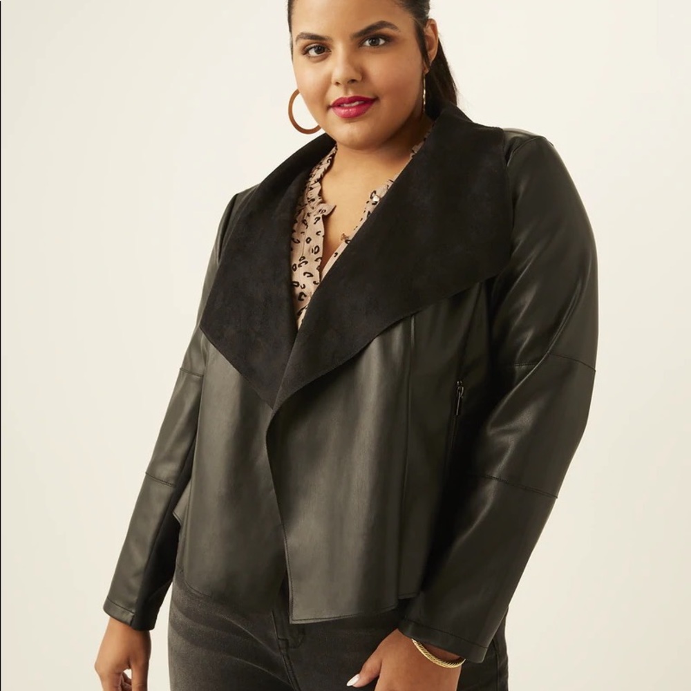 NWOT Bagatelle Collection Thalia Faux Leather Draped Jacket - Picture 2 of 3